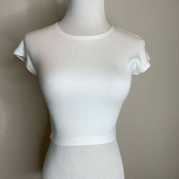 Zara White Cropped Top T Shirt Sz Medium - Picture 1 of 9